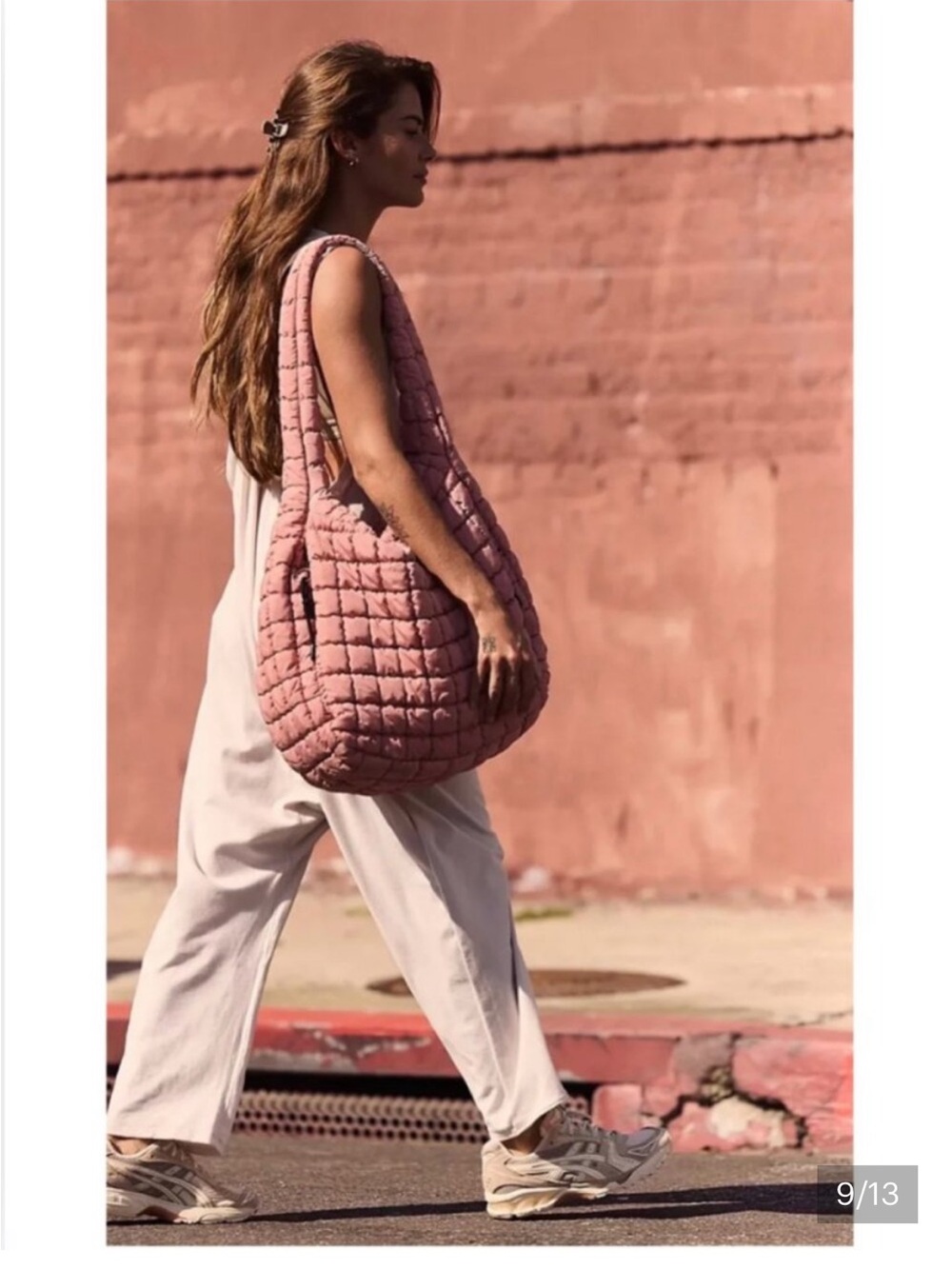 Free People Quilted Carryall Tote Bag in ballet slipper NWT